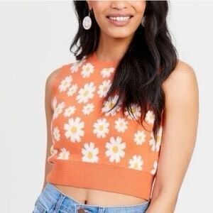 Altard State Orange Floral Sweater Vest Size Large